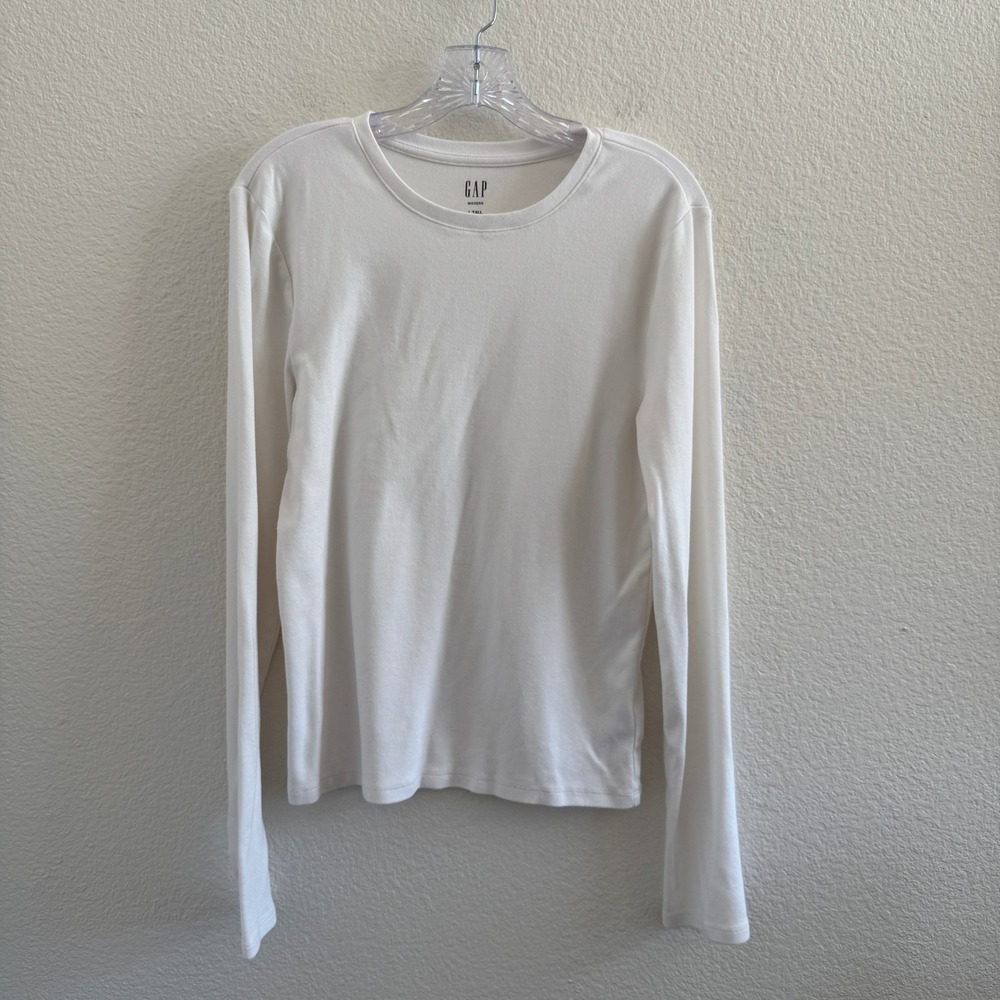 Gap Modern Crewneck Long Sleeve Tee White Cotton Modal Stretch L Tall